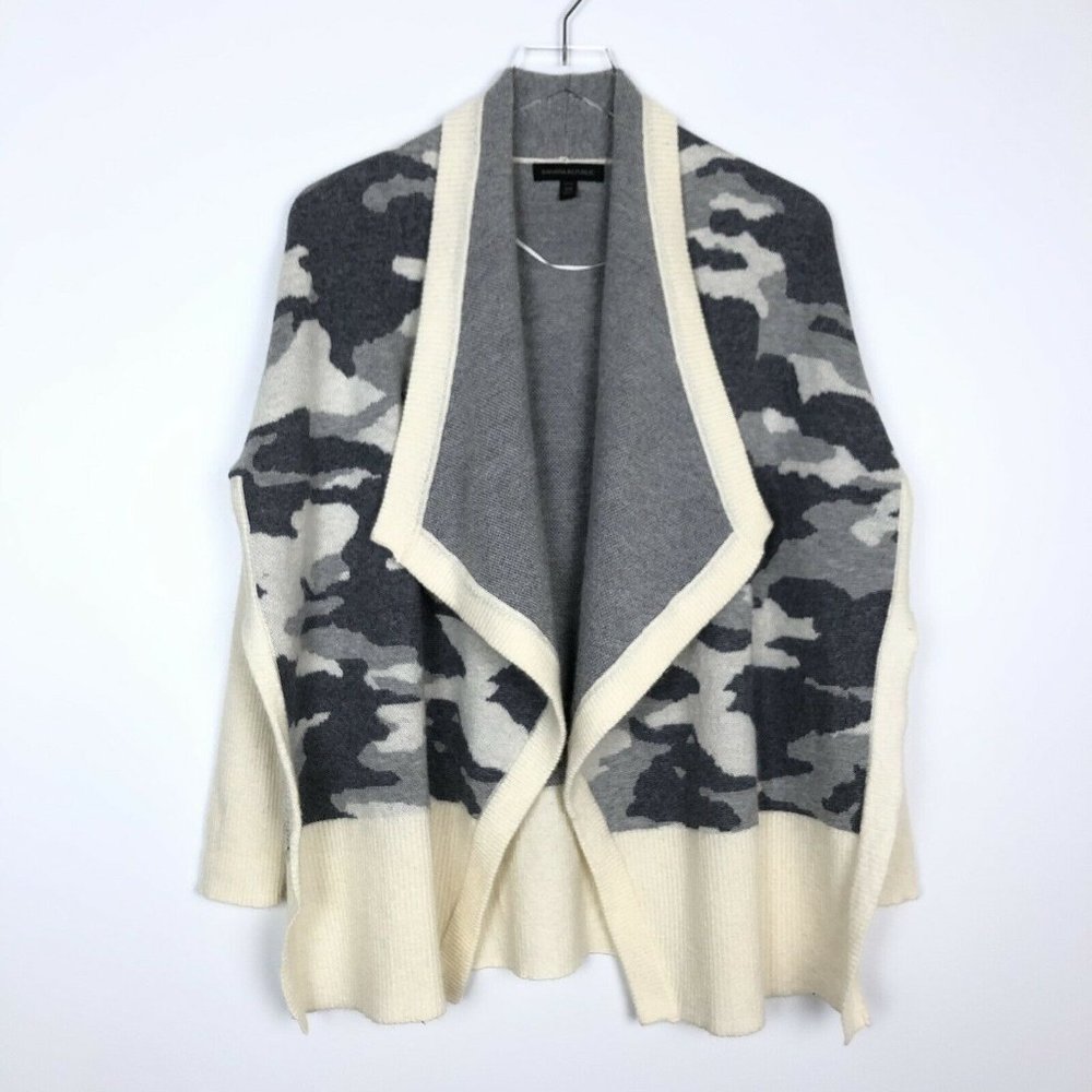 Banana Republic Shawl Collar Camo Print Wool Blend Cardigan Poncho Batwing XS